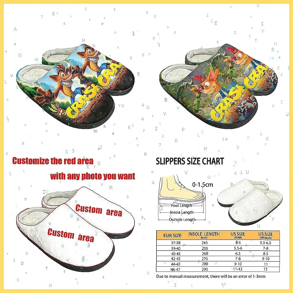 

Тапочки Crash Bandicoot для мужчин и женщин, плюшевые теплые домашние тапочки, уютные нескользящие тапочки для дома и спальни