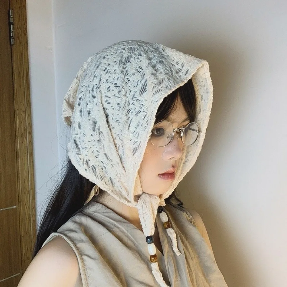 الرجعية البوليستر رقيقة الخرز الشعر وشاح الثلاثي الشكل الدانتيل المواد خمر الشعر وشاح رقيقة الخرز الرجعية الشعر وشاح لباس غير رسمي