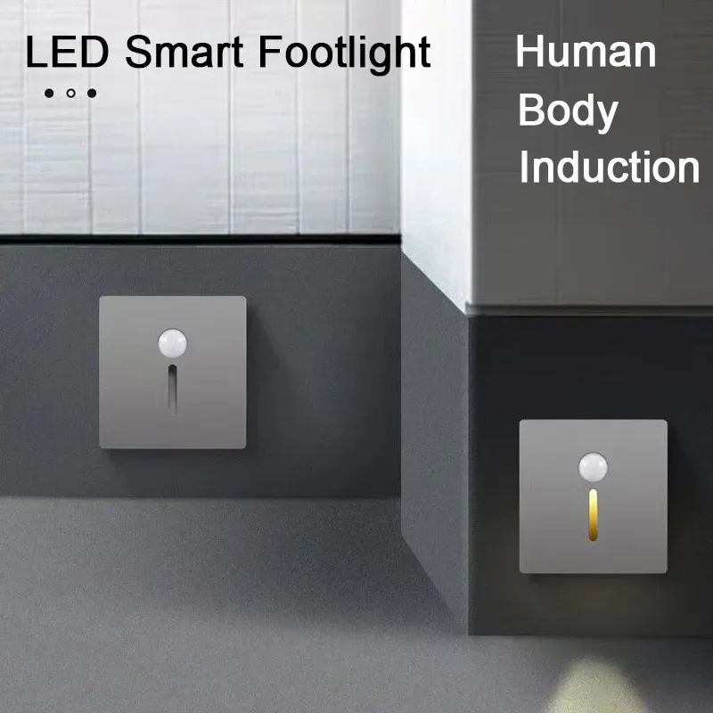 Inteligentny czujnik ruchu LED podnóżek schodowy kryty zewnętrzny kinkiet schodowy wpuszczany LED oświetlenie schodów dekoracja sypialni