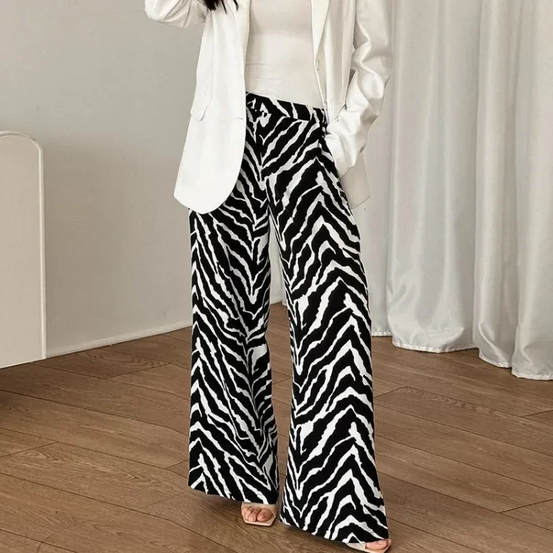 

2024 Autumn Street Style Zebra Printed Pants for Women Personalized New Fashion Women's Clothing Slim High Waist Wide Leg Pants