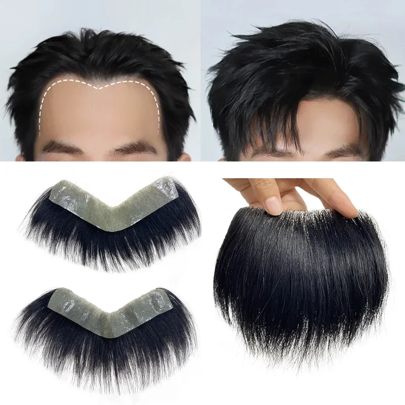 100% Human Hair Men PU V Loop Front Toupee Carefully Prune Natural Hairline Wigs Remy Hair Replacement Straight Hairpiece