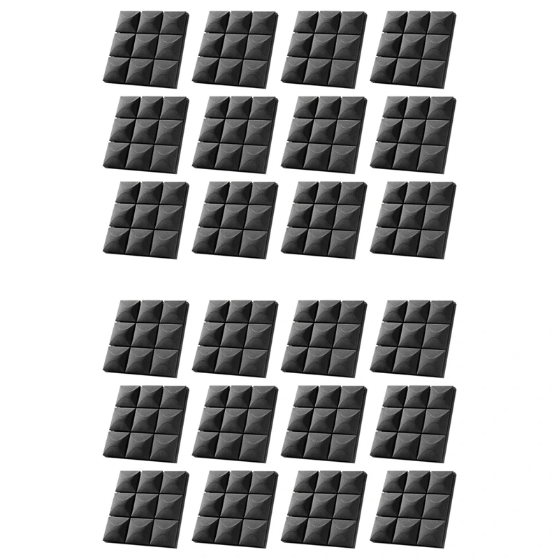 

XFDZ-24 Pack Звукоизоляционные пенопластовые панели с самоклеящимися, акустические панели 12 х 12 х 2 дюйма, звукоизоляционные стеновые панели черного цвета