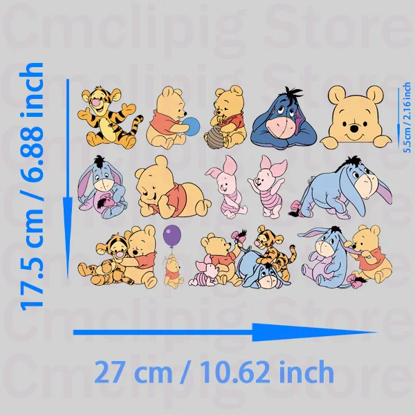 Baby Pooh Bear and Piglet Clothing patches self-adhesive thermo-stickers for children heat transfer vinyl