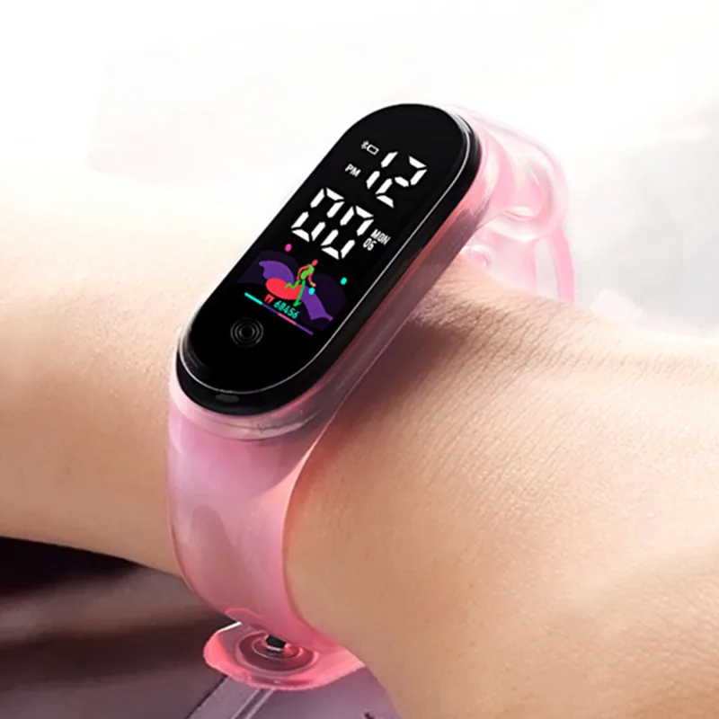 Montre numérique LED de sport simple pour enfants, montre-bracelet en TPU transparent, montre Shoous décontractée pour enfants, horloge pour garçons et filles, document bonbon