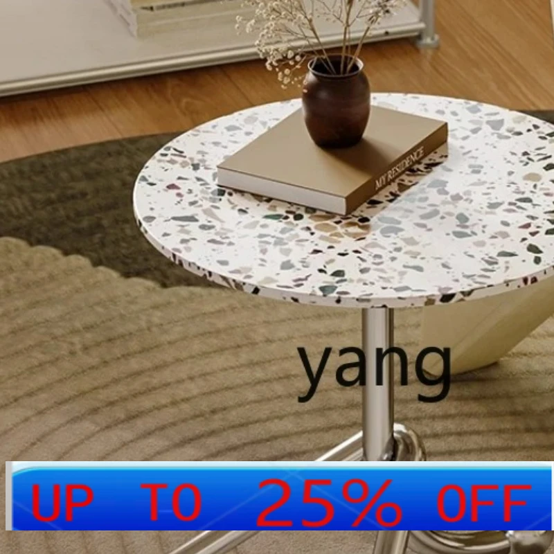

CX French retro terrazzo side table sofa side table removable small round table