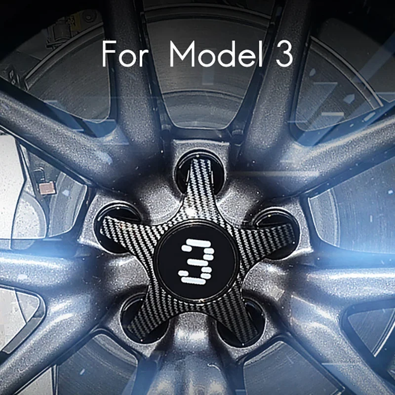 4 Pcs for Tesla Model 3 2021 Wheel Hub Center Cover Car Wheel Protective Cover Decorative Cover Car Accessories Carbon