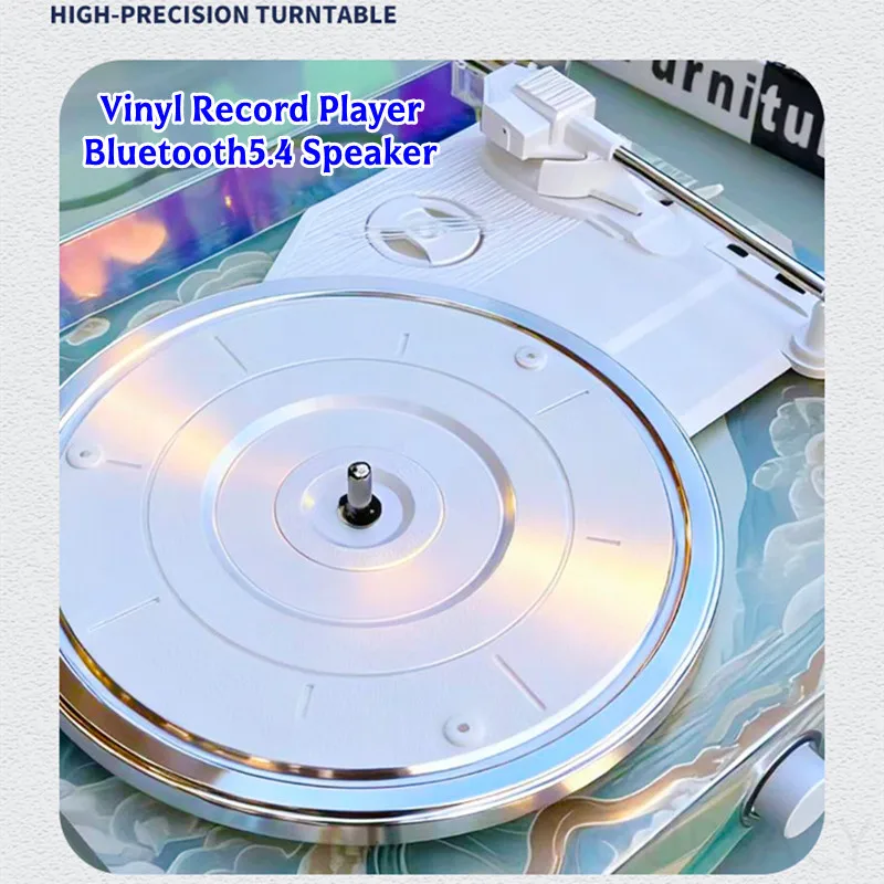 RGB ضوء جراموفون مشغل تسجيلات من الفينيل غطاء مقاوم للغبار أكريليك حديث شفاف بلوتوث 5.4 المتكلم 33/45/78 دورة في الدقيقة الأقراص الدوارة