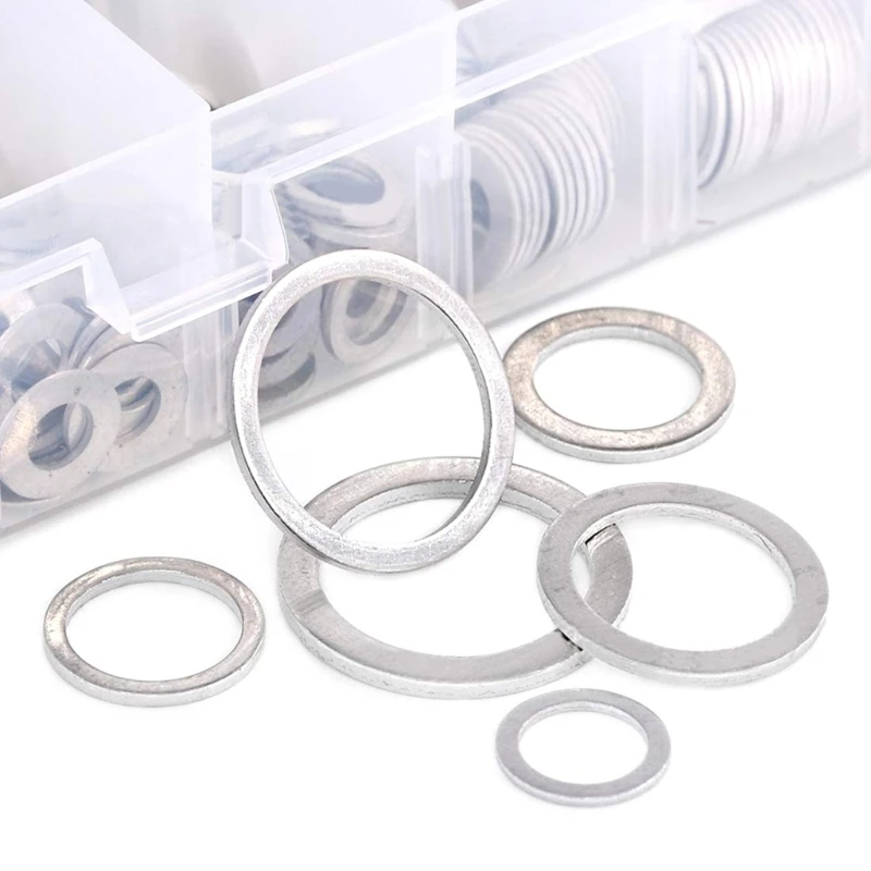 540Pcs Aluminum Washers Sealing Gaskets Flat Gaskets Set Oil Drain Plug Aluminum Washer Hardware with Assortment Box