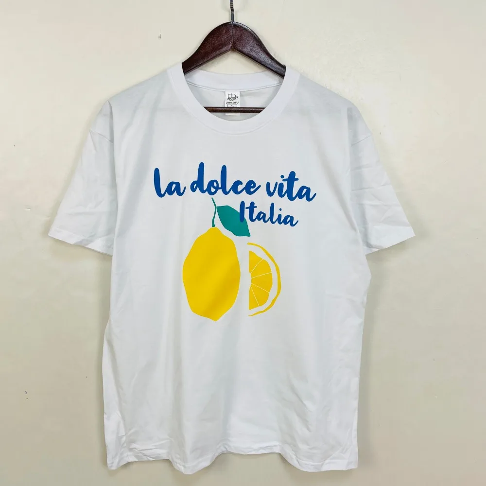 La Dolce Vita Tee Italian Vacation Lemons Graphic Tee Women Cotton Short Sleeve Retro Summer Couple Fashion Women Clothes