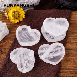 1pc Natural Stones Gem Carving Clear Quartz Plate Heart Crystal Bowl For Divination Reiki Healing Meditation Decoration
