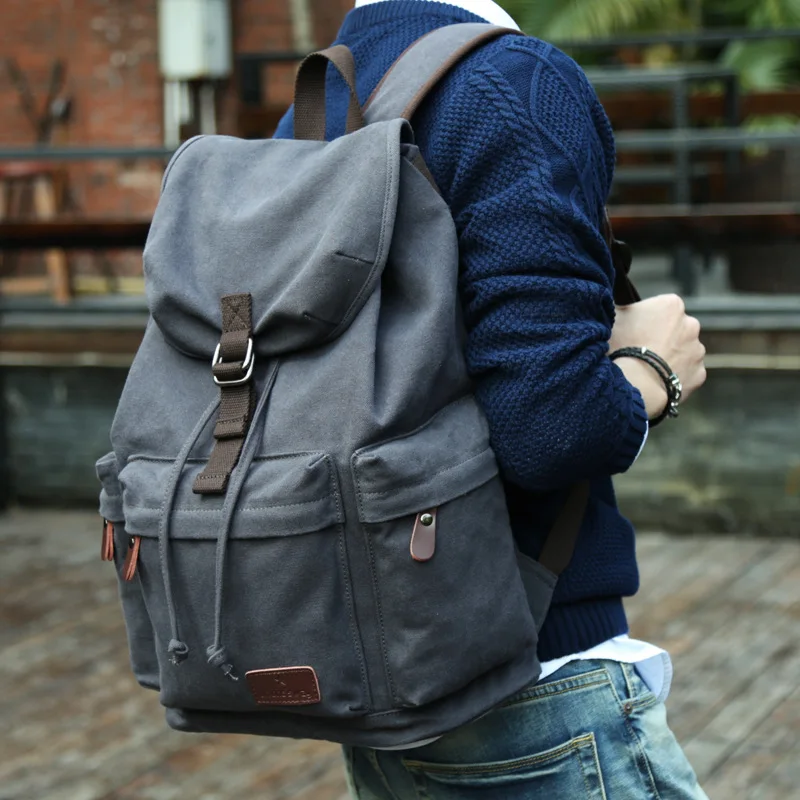 Jamhoo Canvas Backpack Unisex Vintage Casual Rucksack 14inch Laptop Backpack W/ USB Charging Port Schoolbag Student Mochila