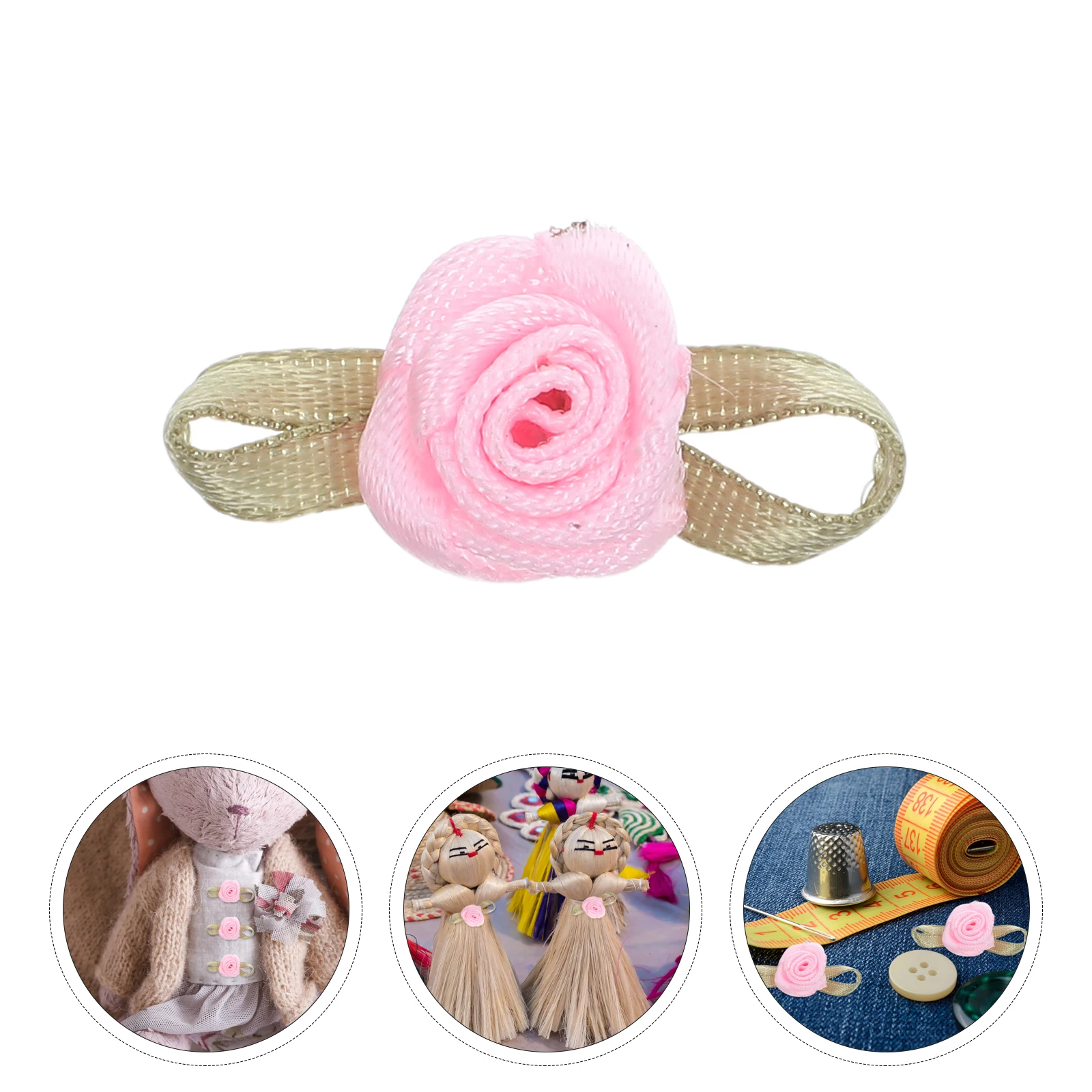 

Mini Roses Artificial Pink Decorative Ribbon 3d Fabric Flowers Supplies Card Making Shower Crafts