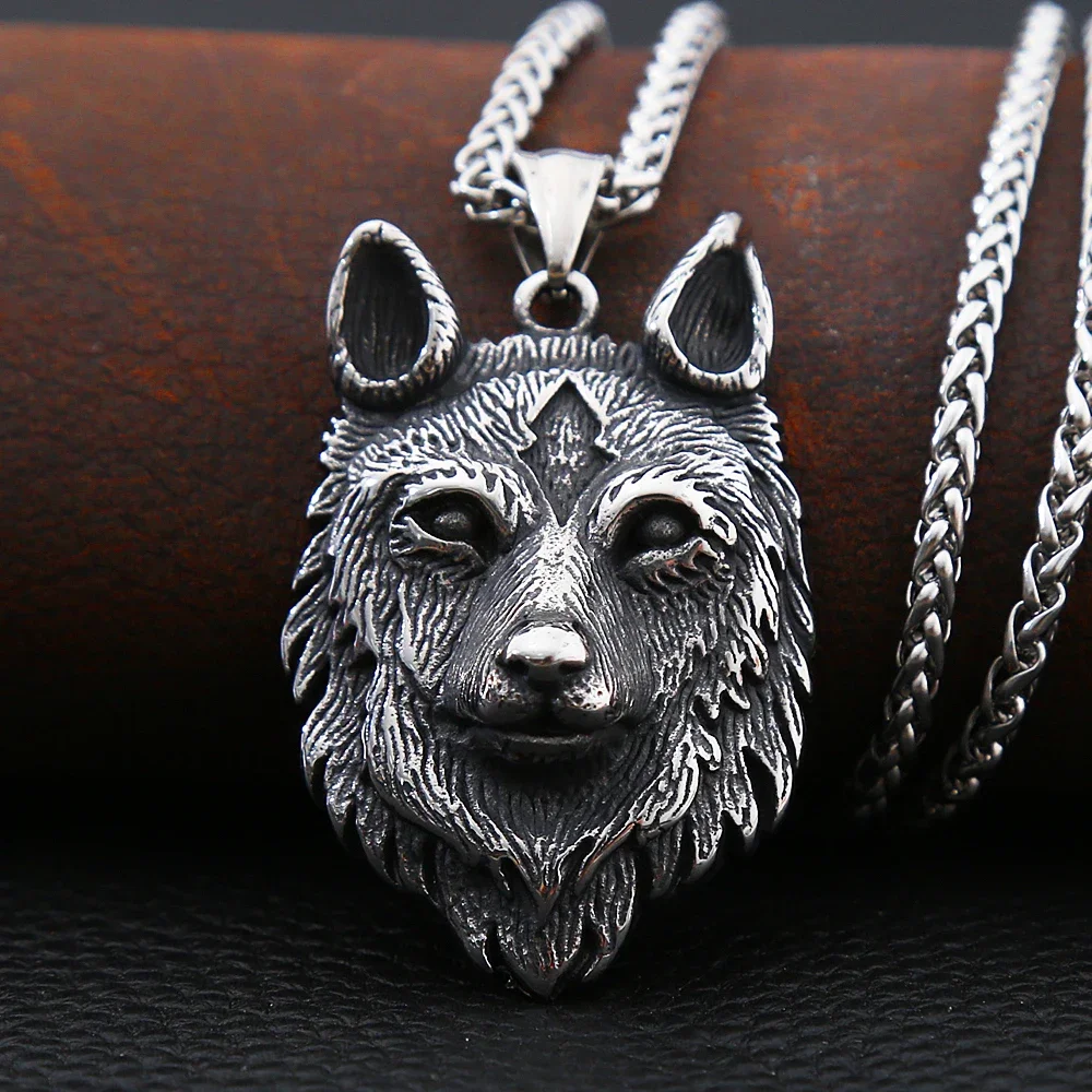 Vintage Unique Wolf Head Necklace for Men Punk Fashion Street Style Stainless Steel Animal Pendant Jewelry Gifts Wholesale