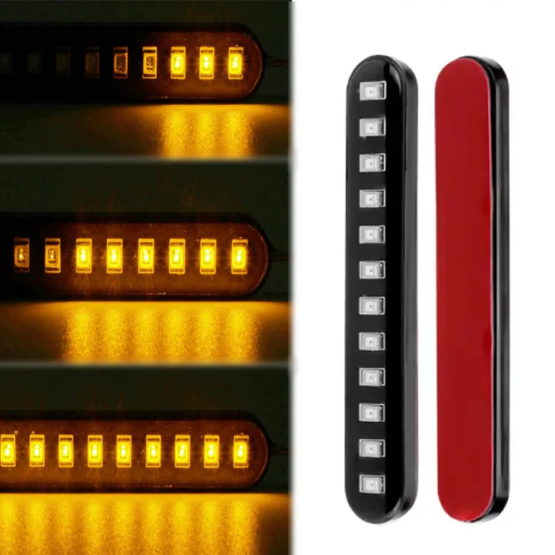 

2pcs Dynamic Motorcycle 12 LED Turn Signal Light Strip Flowing Amber Universal Motorbike Flowing Water Tail Brake Lights Parts