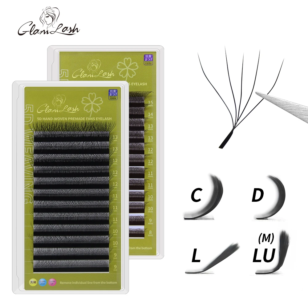 GLAMLASH 5D - W Shaped Eyelash Extension Automatic Flowering W Fake Lashes 0.07mm C/D/L/LU Curl Individual