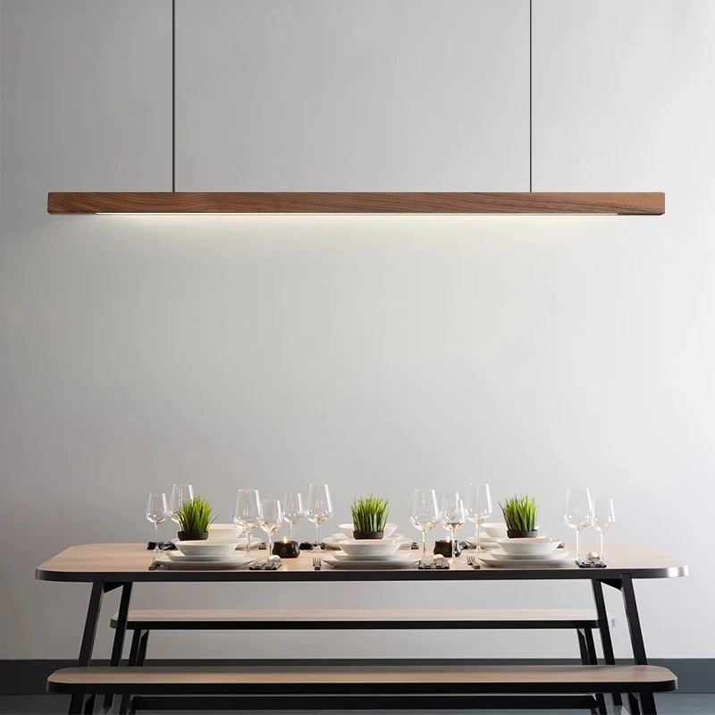 

Wooden Pendant Lights Hanging Lamp Modern Table LED Long Linear Light Kitchen Island Lighting for Dining Living Room Office