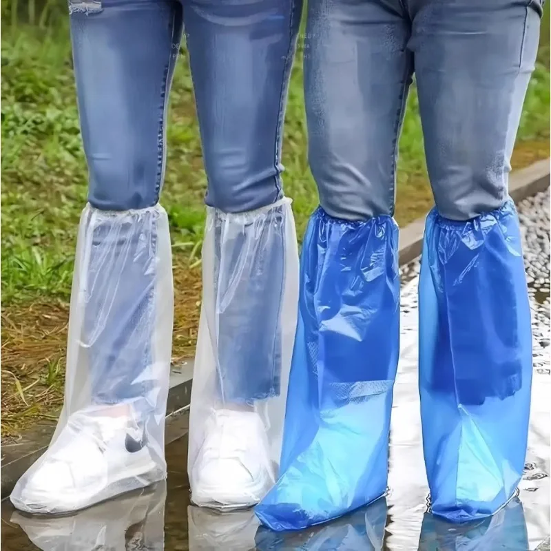 Einweg-Schuhüberzüge Blaue Regenschuhe und Stiefelüberzüge Plastik Lange Schuhüberzüge Transparente Wasserdichte Rutschfeste Überschuhe für Damen und Herren
