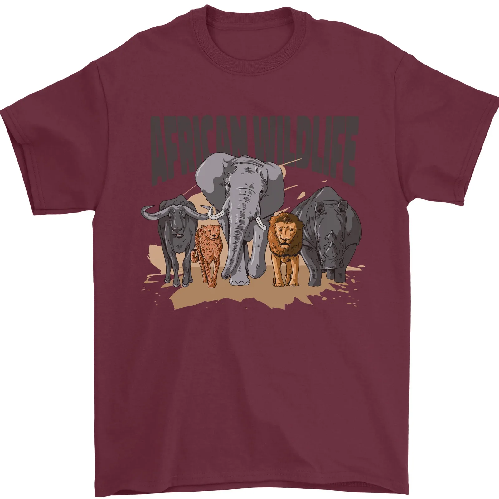 

African Wildlife Elephant Lion Rhino Safari Mens T-Shirt 100% Cotton