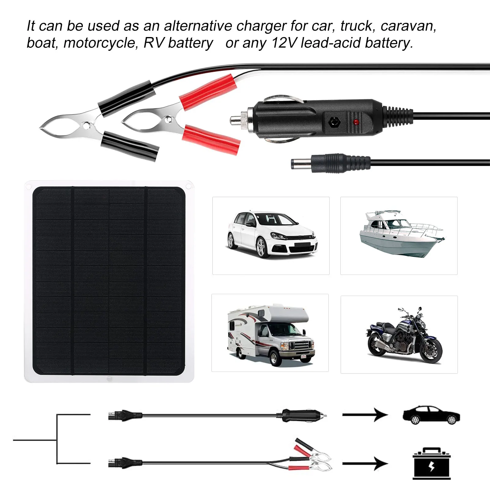 Solar Battery Trickle Charger Maintainer 12V Portable Waterproof Solar Panel Trickle Charging Kit for Car Motorcycle Boat Marine