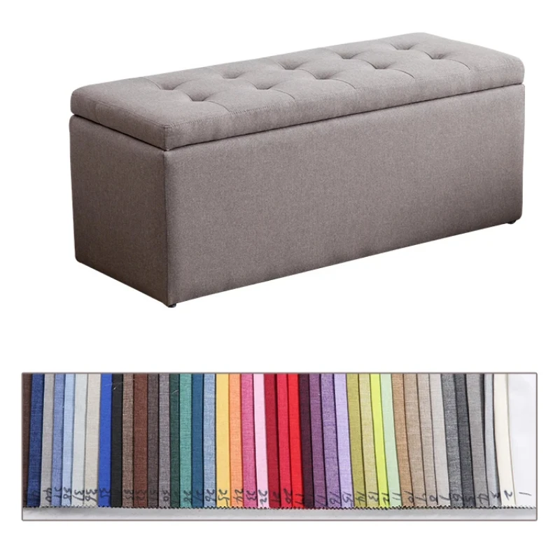 43-Inch Hidden Storage Ottoman Bench Large Capacity Organizer Comfortable Grey Fabric Footrest Stylish Living Room Seat