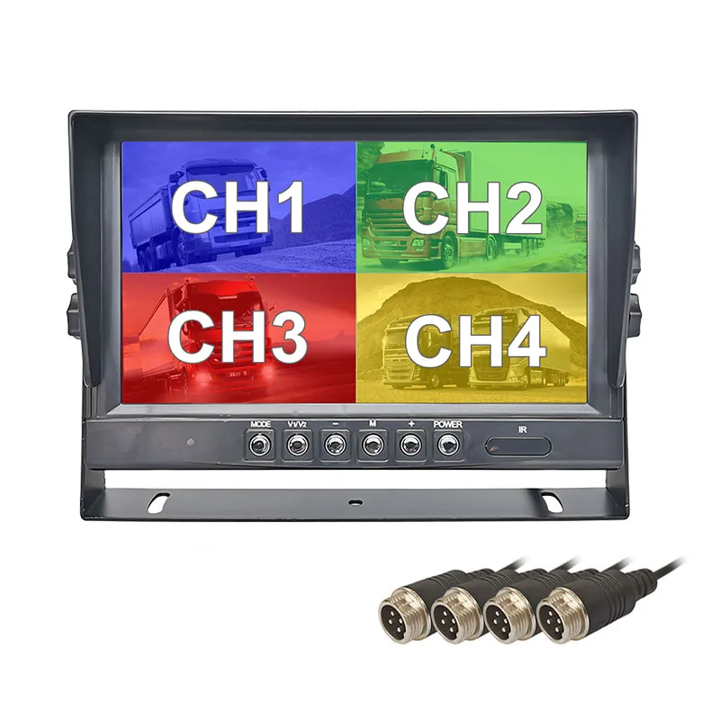 DIYKIT CVBS 9-дюймовый 4-канальный 4-контактный 4-экранный разделенный четырехэкранный резервный монитор заднего вида для автомобиля, грузовика, автобуса, камера заднего вида