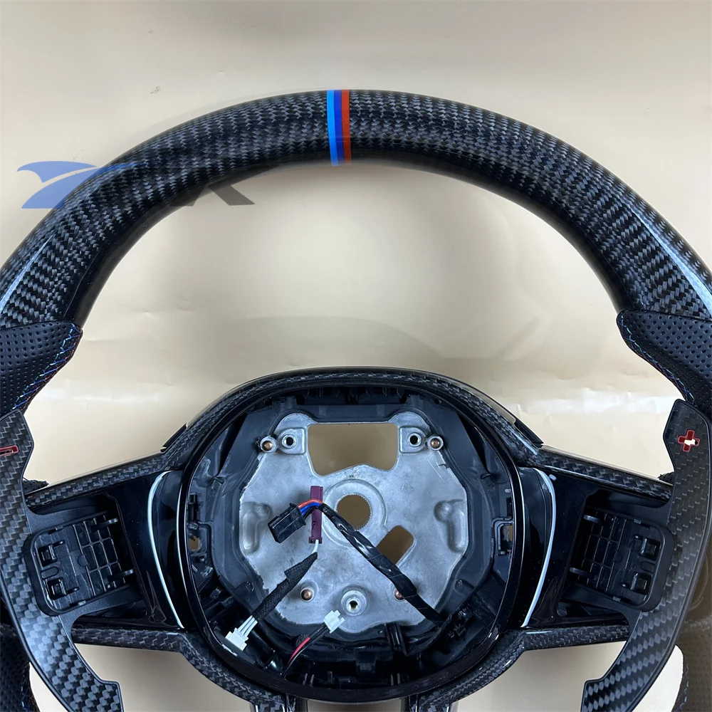 Fit For 2023 B-Mw X5M Custom Carbon Fiber Black Leather Two tone return label With Paddle Shifter Steering Wheel Car Accessories