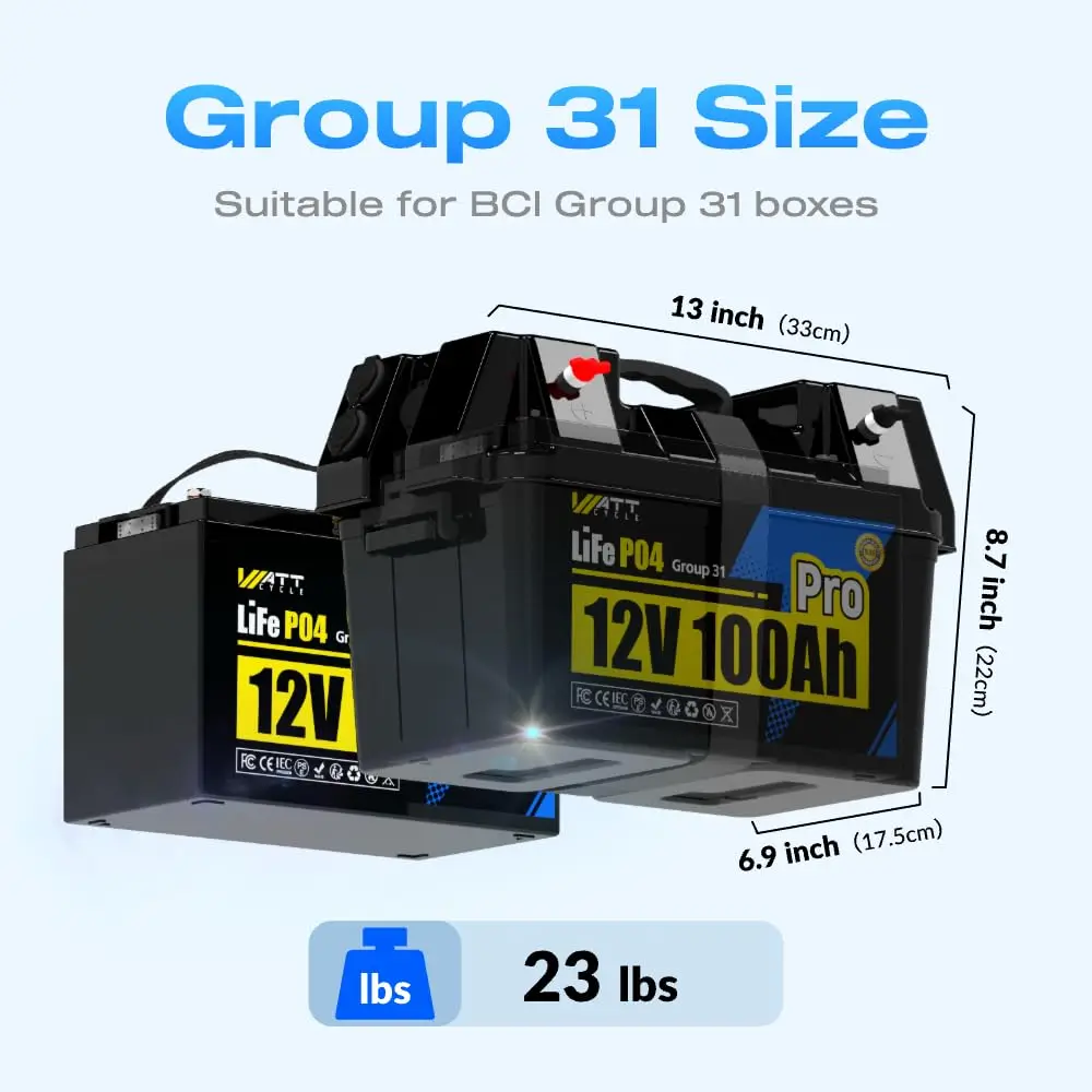 12V 100Ah LiFePO4 Battery 110A BMS Group 31 6000+ Deep Cycles, Customized