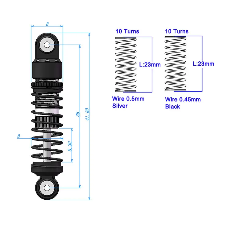 Hot Racing SXTF368X Big Bore Alum Oil Shocks 36mm for SCX24, Threaded Preload, Bladder, 4pc Springs, Replace AXI31612