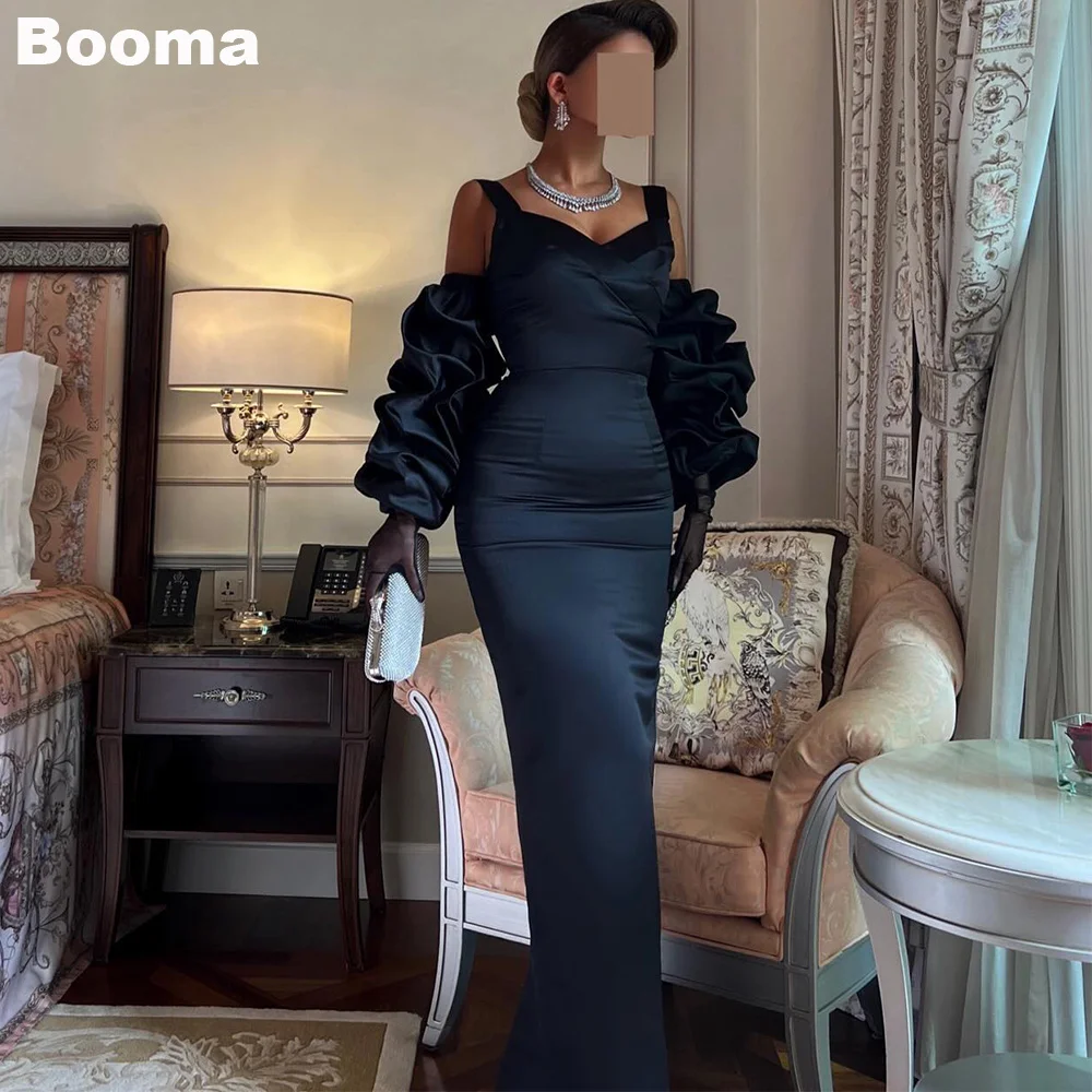 

Booma Elegant Mermaid Evening Dresses V Neck Sheath Prom Gowns Ruched Sleeves Formal Occasion Dress Arabic Dubai Party Gowns