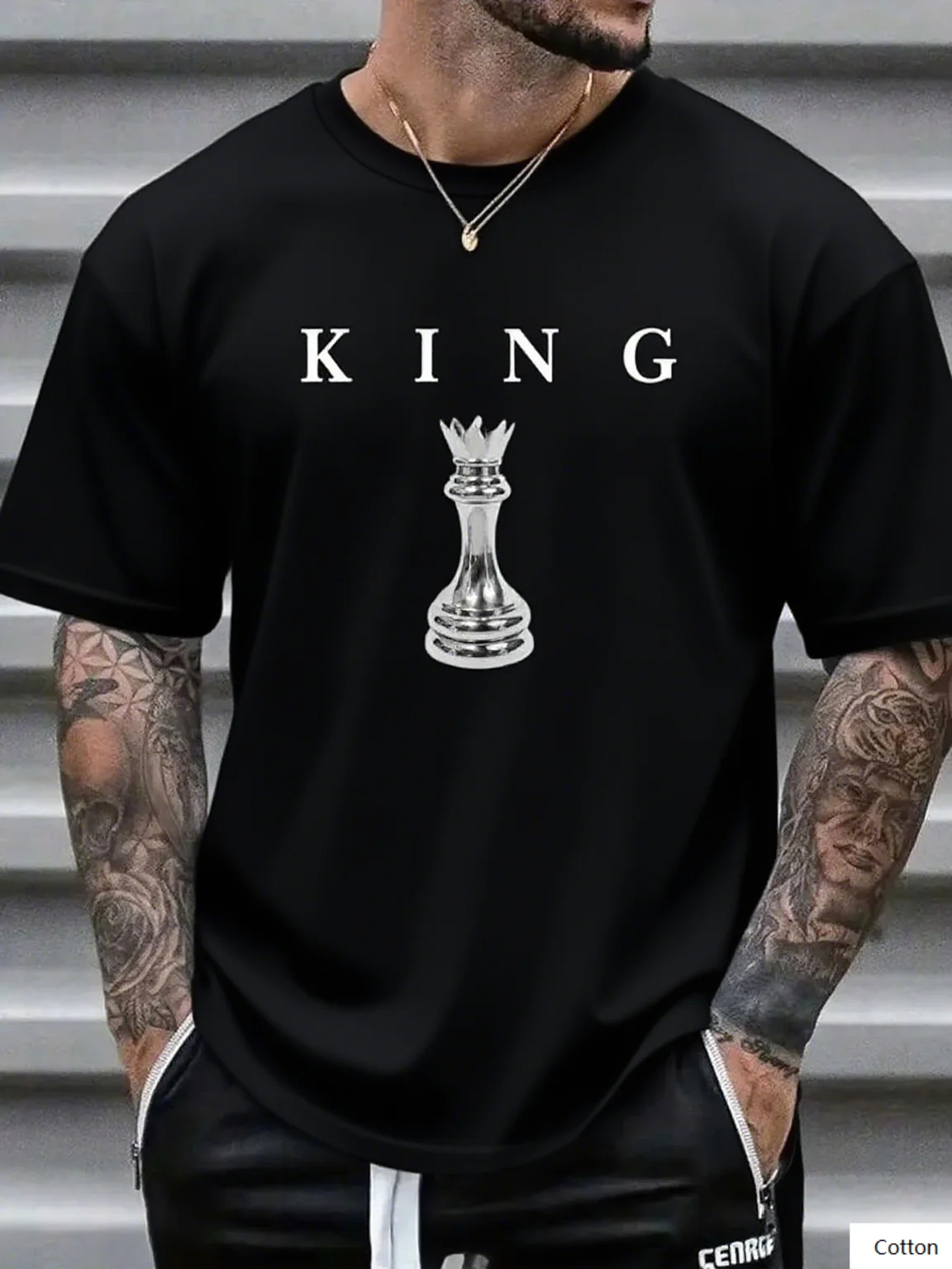 

Удобная мужская хлопковая футболка с принтом и эмблемой короля и шахматного короля, идеально подходящая для модного и королевского образа, футболка S-4XL