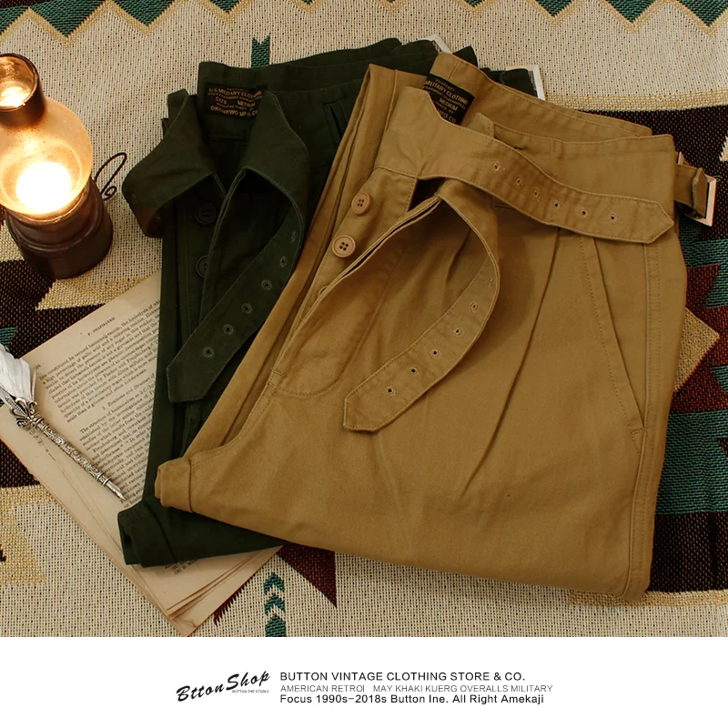 

Gurkha Khaki Workwear Pants Loose Straight Casual Men's Faion Urban Sle Cotton 00% All Seasons mid High Waist Trousers