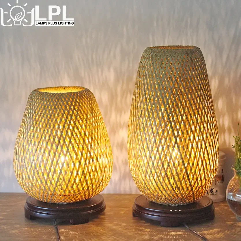 

Bamboo products hand woven table lamp bedroom bedside table lamp dimmable Japanese southeast industry style warm night lamp