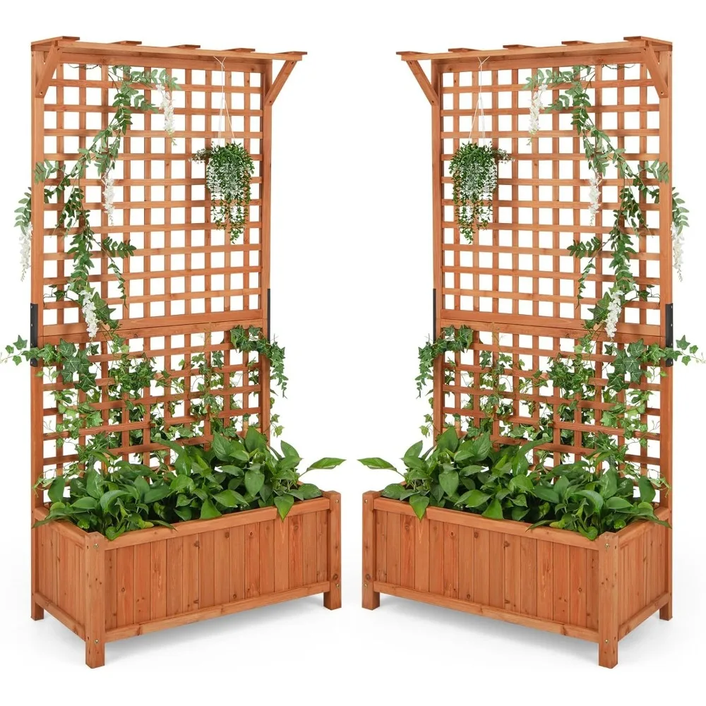 

Raised Garden Bed with Trellis, 72.5" Planter Raised Bed with Drainage Holes, Freestanding Garden Box for Vine Climbing Plants,