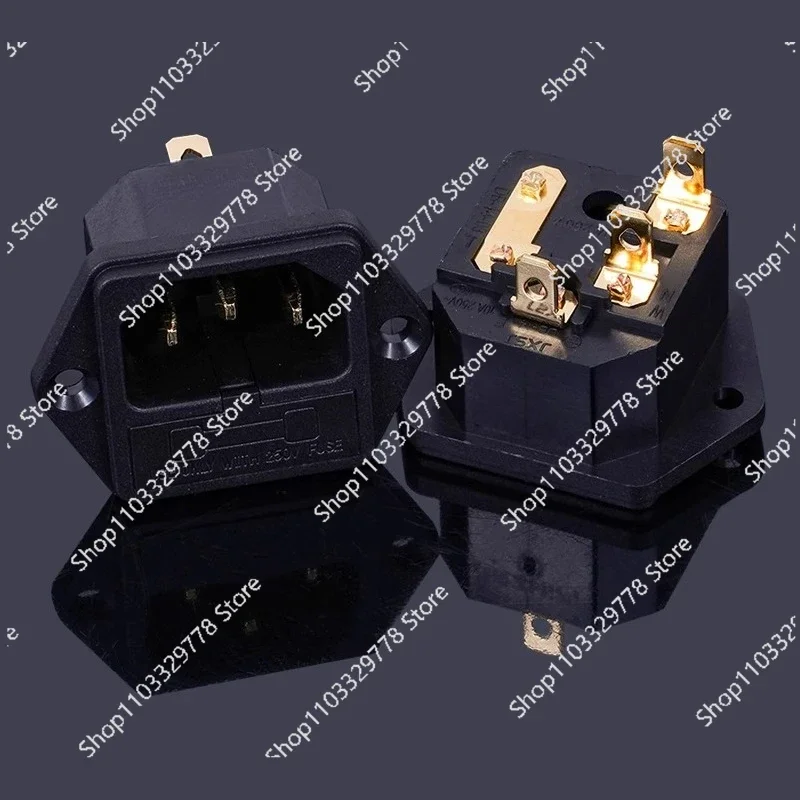 Copper All Copper Fever Gold Plated 2-in-1 AC Power Socket with Fuse Seat Power Amplifier Tail Seat