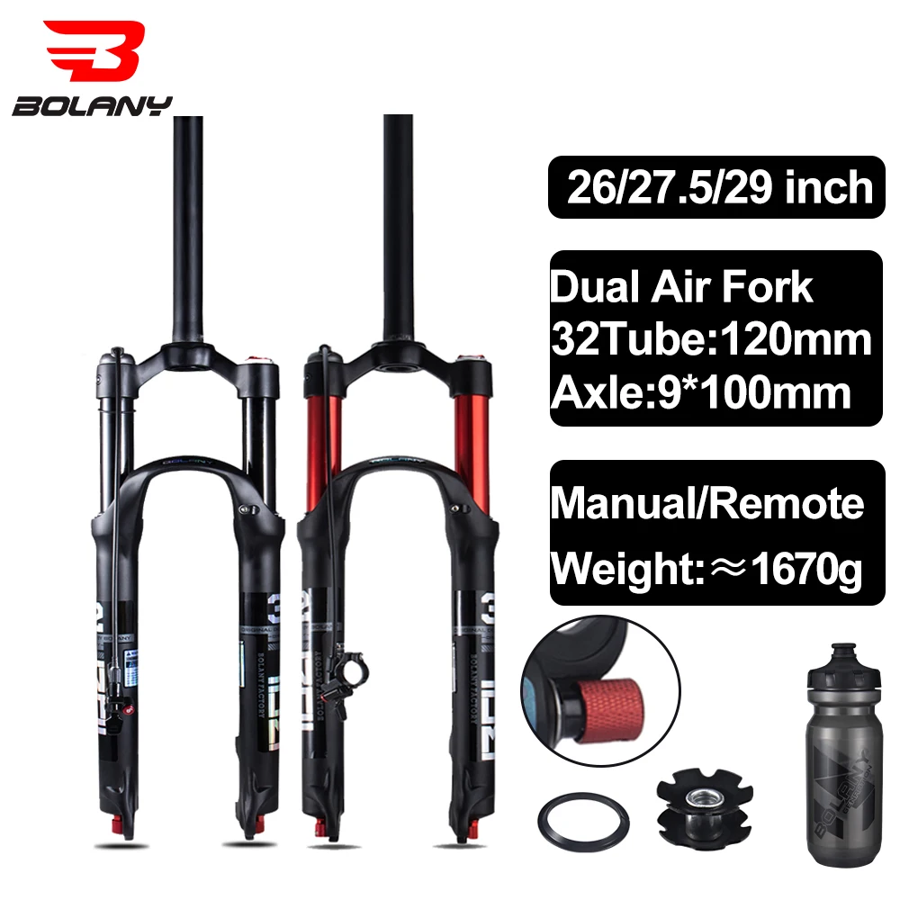 BOLANY MTB Supension Rebound Adjustment Double Air Fork 26/27.5er/29er Magnesium Alloy Travel 100mm  32 RL Bike Accessories