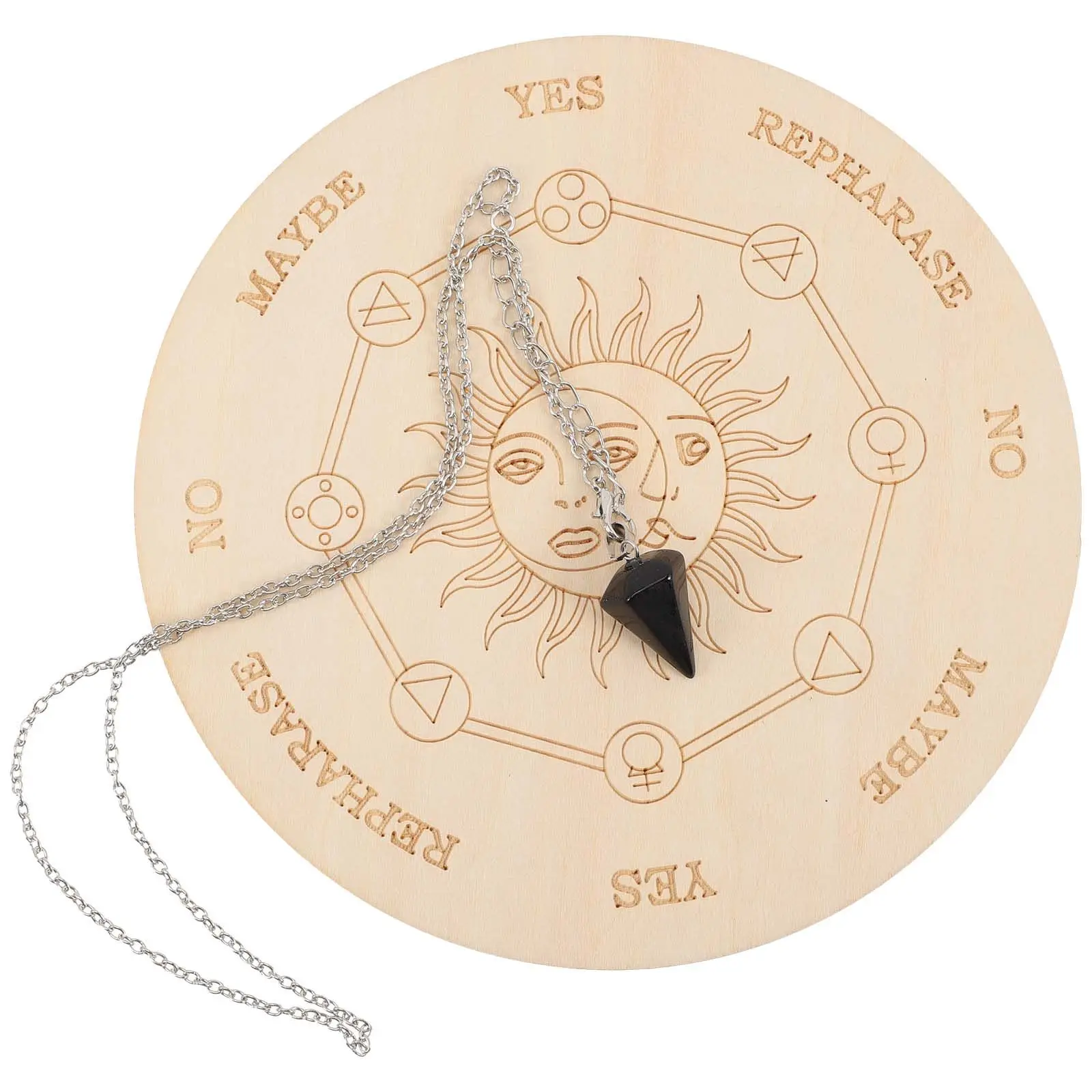 1Set Wood Divination Board Altar Pendulum Board Astrology Design Reliable Wiccan Supplies Pendulum Necklace for Spiritual