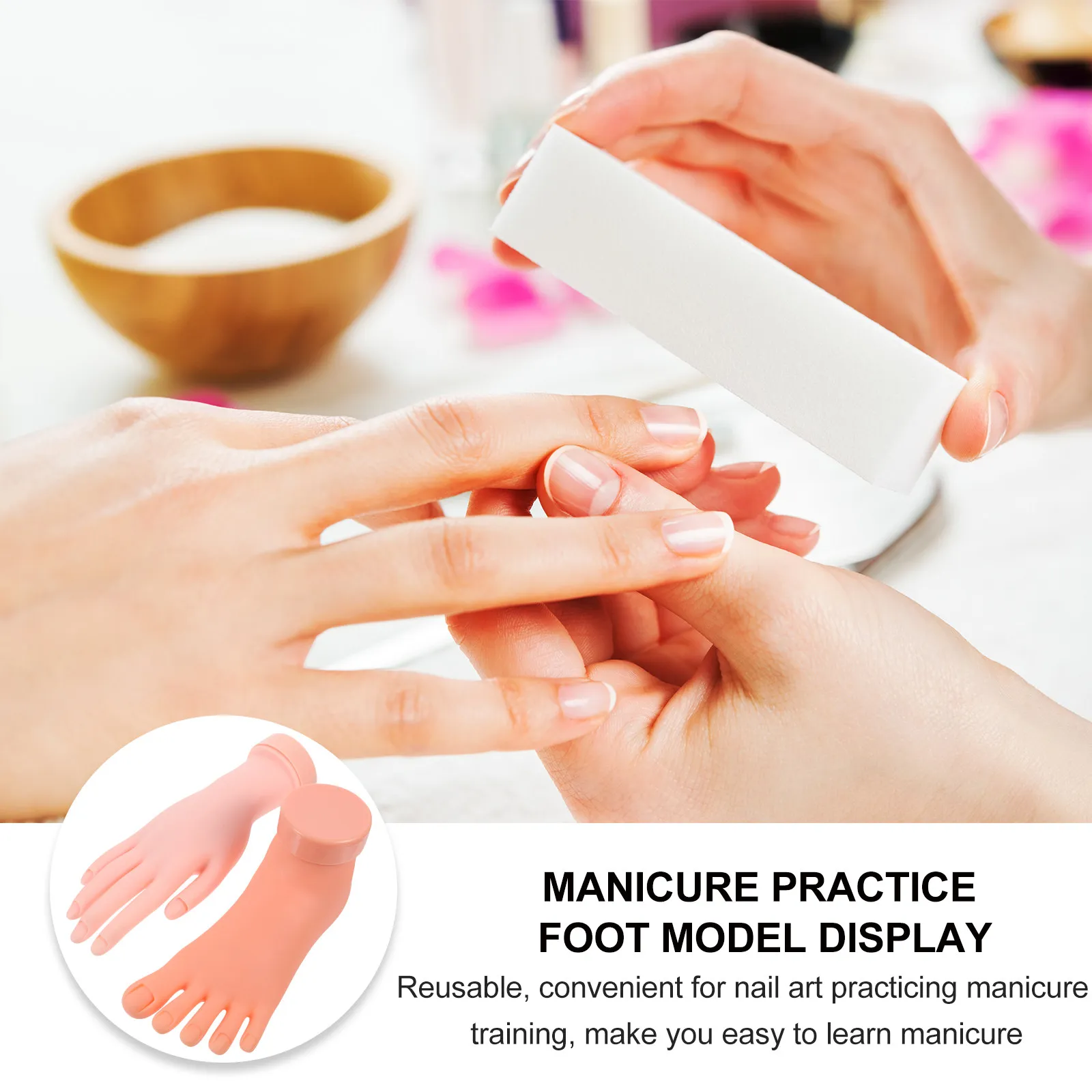 2Pcs Manicure Training Fake Hand Foot Nail Art Practice Tool Lightweight Reusable for Beginners Manicures Fake Hand view 6