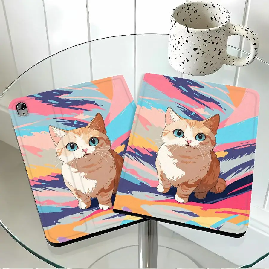 with Pencil Slot Case for Samsung Galaxy Tab S10FE S10 Plus A7 Lite S9+ S10 Lite A11 S9 FE S7 S8+ S11 A9Plus A8 Doodle Cat