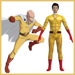 One Punch Man Cosplay Costumes For Man Kid Saitama Anime Cosplay Bodysuit Superhero Halloween Jumpsuits Outfits with Cloak Role