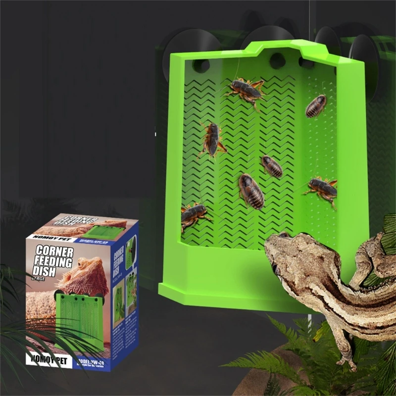 Reptiles Corner Feeder Feeding Dish Easy to Install Suction Cup Mounted Corner Feeder Box For Lizards And Amphibians Y5GB