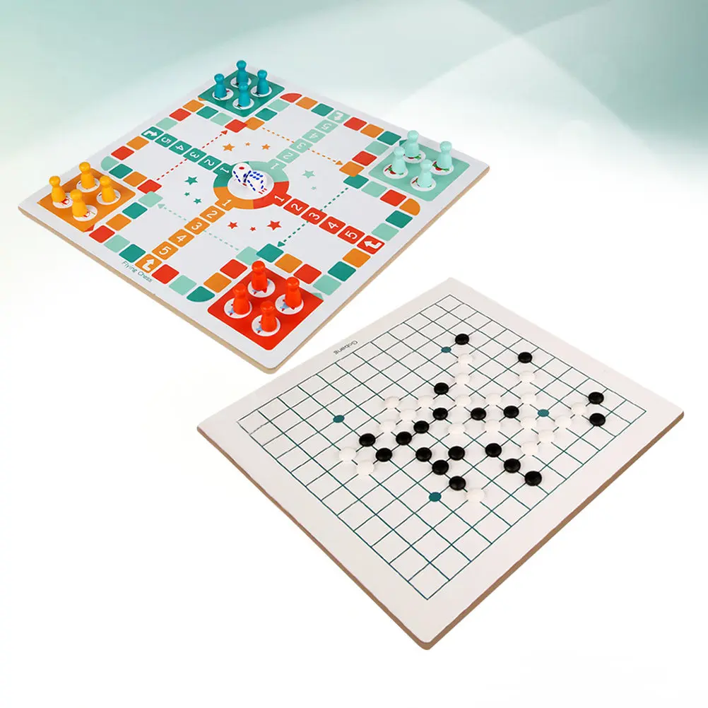 

1Set Family Interactive Chess Smooth Wooden Flying Chess Five-in-A-Row Dual Game Set for Kids Intelligence Development Travel