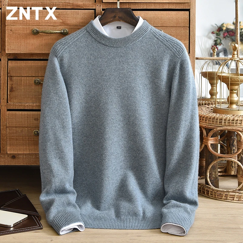 

2024 New Men's Round Neck 100% Pure Cashmere Sweater Solid Color Thickened Warm Knitted Loose Casual Base Middle aged Dad Dress