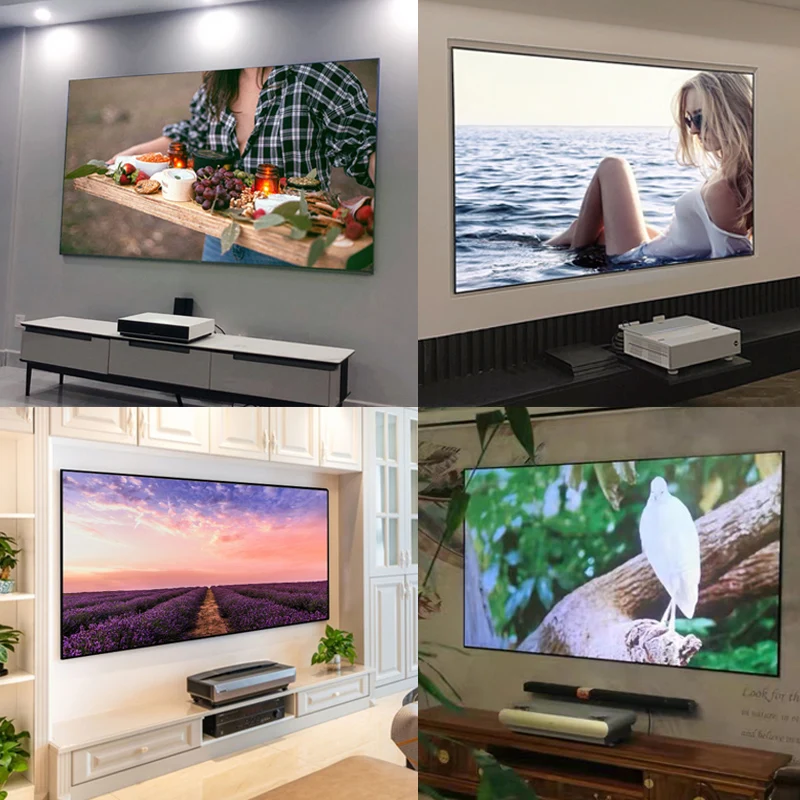 جديد 8K PET كريستال إطار ثابت شاشة عرض ALR CLR UST الضوء المحيط رفض لجهاز عرض رمي قصير للغاية 60-130 بوصة