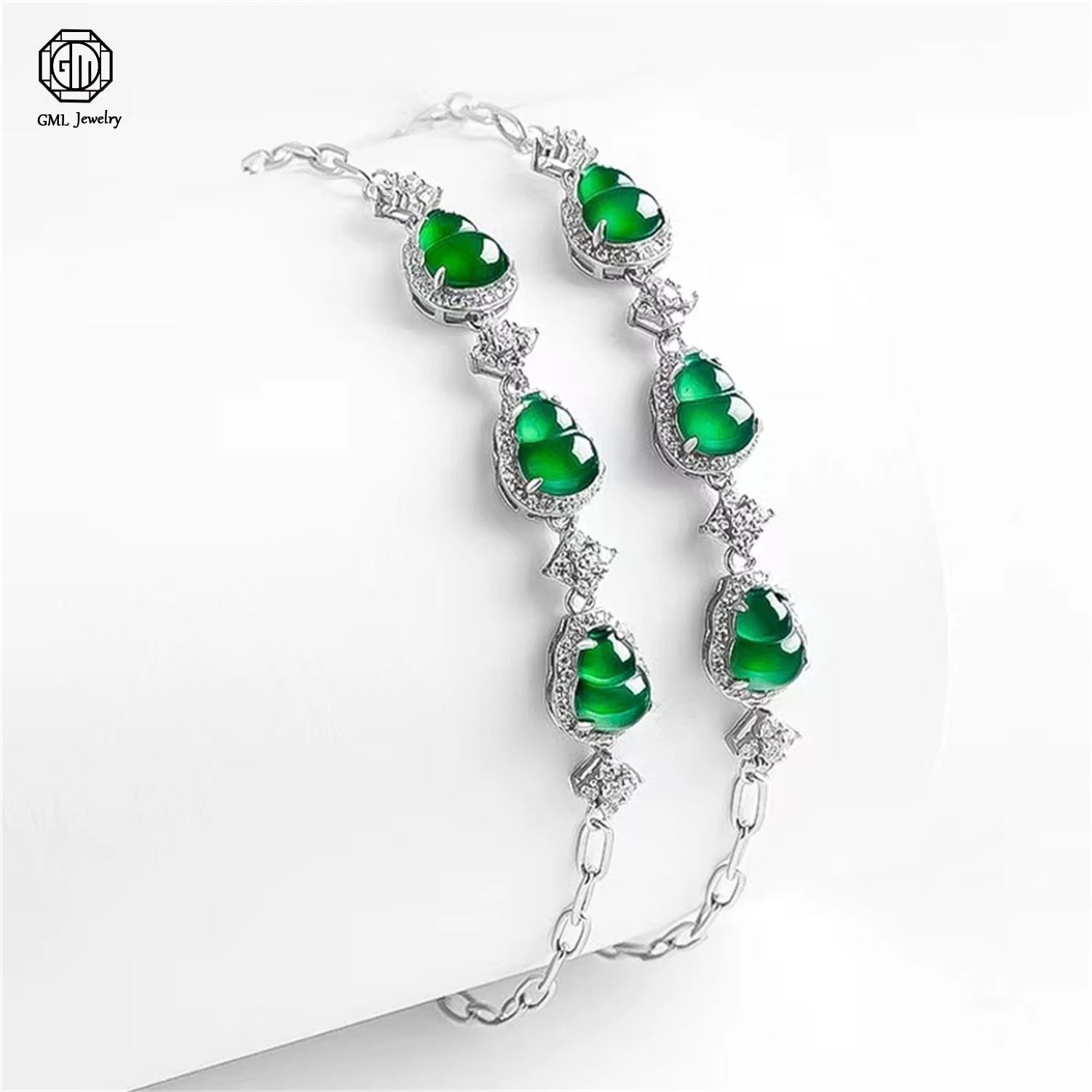 Natural Grade A Jadeite Yang Green Gourd Beaded Bracelet Ice Translucent Women High End Fashion Exquisite Gourd Jewelry Gift
