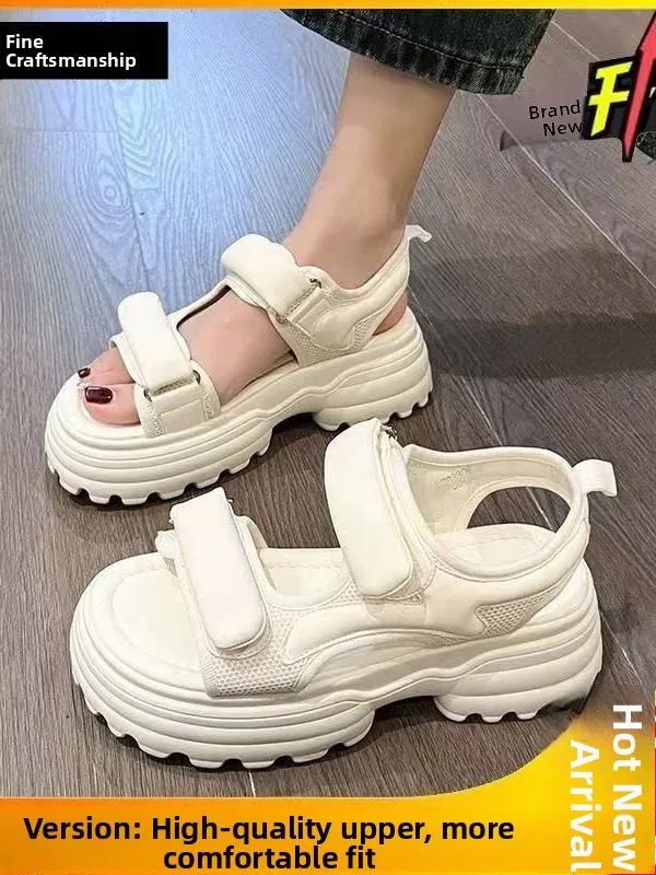 Women's Sporty Platform Sandals Summer 2026 New Style Versatile Student Heightening Flatform Soft Bottom Dad Beach Shoes Anti...