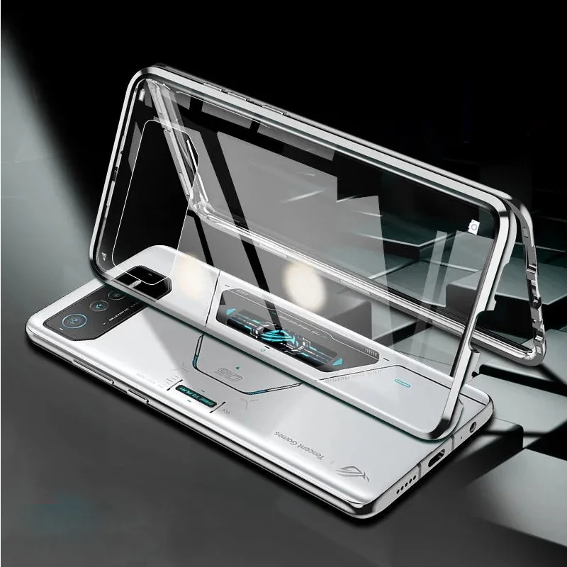 

For Asus ROG Phone 7 Pro Tempered Glass Phone Flip Case For ROG Phone 6 5 5S 7 Pro 360° Double Sided Magnetic Protective Cover