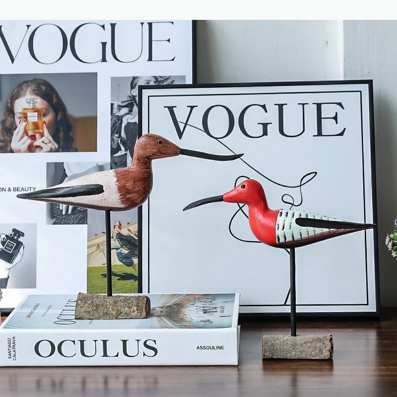 Resin Handicraft Abstract Painted Longbill Bird Artificial Animal Sculpture Married Couple Home Decoration