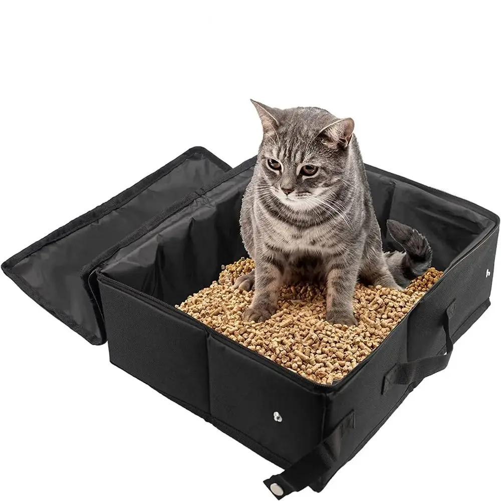 Foldable And Portable Cat Litter Box, Multi-purpose Waterproof Cat Travel Litter Box Cat Food Storage Bin Bag Outdoor Foldable