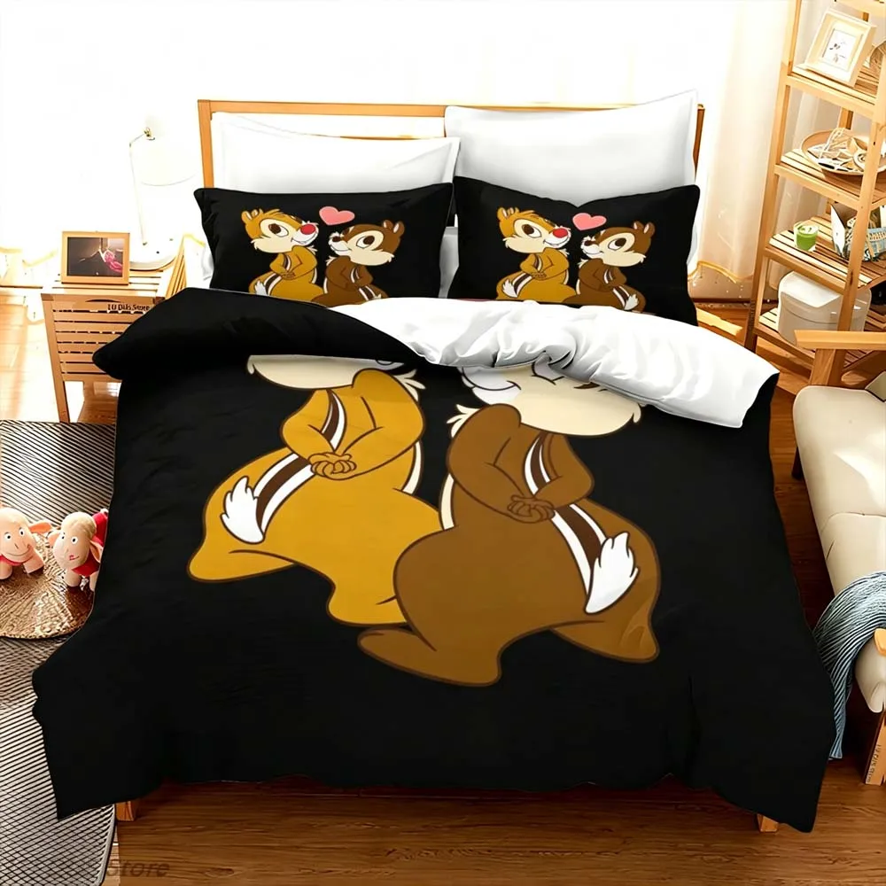 2026 Cute Cartoon Chip 'n' Dale Bedding Set Queen King Size Duvet Cover Set Soft Quilt Cover With Pillowcase Set Home Textile