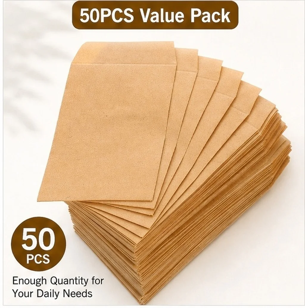 50Pcs Small Brown Kraft Paper Envelopes Self Sealing Adhesive Storage Packets for Small Items Organizing Coin Holders Money